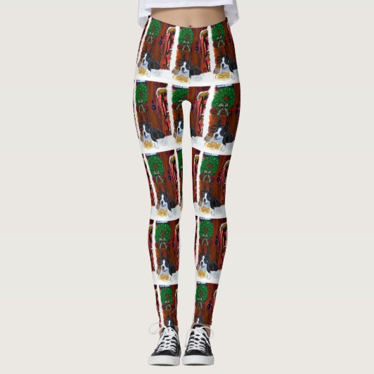 Boston Terrier Puppy Kerstmis Leggings (Voorkant)