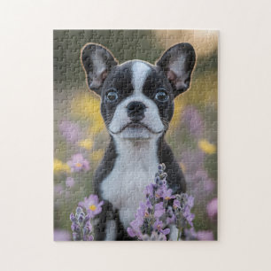 Boston Terrier Puppy Lupine Bloemen Legpuzzel
