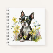 Boston Terrier Puppy met bril in Wildflower Notitieboek (Voorkant)