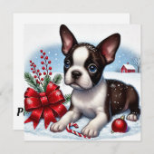 Boston Terrier Puppy Met Kerstdecoraties Feestdagenkaart (Voorkant / Achterkant)