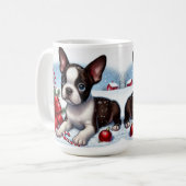 Boston Terrier puppy met kerstdecoraties Koffiemok (Voorkant links)