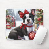 Boston Terrier Puppy met kerstversiering Muismat (Met muis)