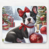 Boston Terrier Puppy met kerstversiering Muismat (Voorkant)