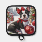 Boston Terrier Puppy met kerstversiering Pannenlap (Voorkant)