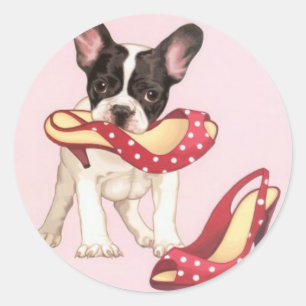 Boston Terrier Puppy met schoenen Ronde Sticker