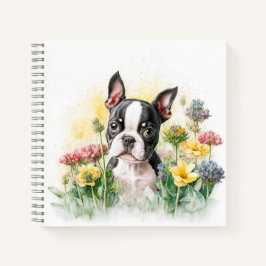 Boston Terrier Puppy Omgeven door Wildflower Notitieboek