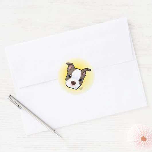 Boston Terrier Puppy Ronde Sticker (Envelop)