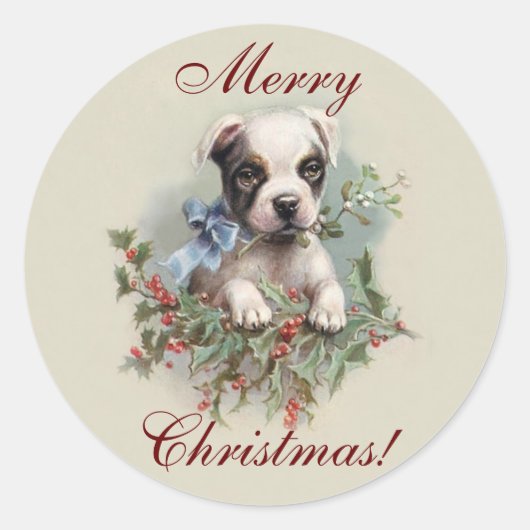 Boston Terrier Puppy - Schattigee hondenkerstvakan Ronde Sticker (Voorkant)