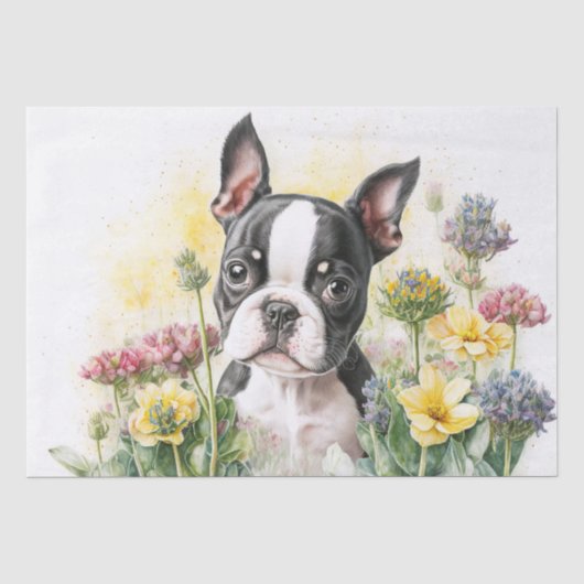 Boston Terrier Puppy Waterverf Tissuepapier (Voorkant)