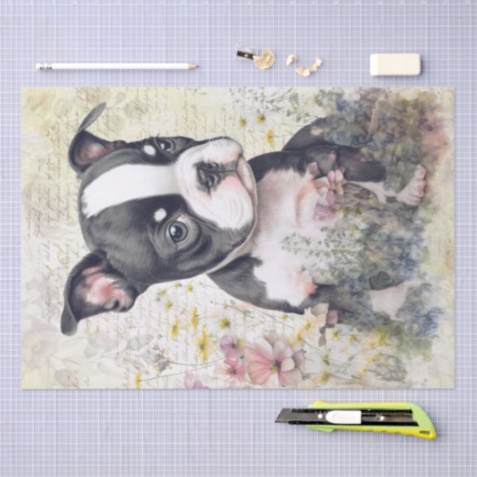 Boston Terrier Puppy Waterverf Tissuepapier (Craft)