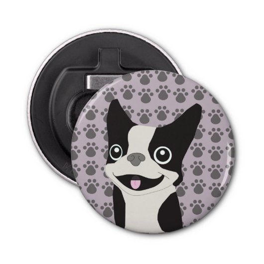 Boston Terrier, Purple lavender Button Flesopener (Voorkant)