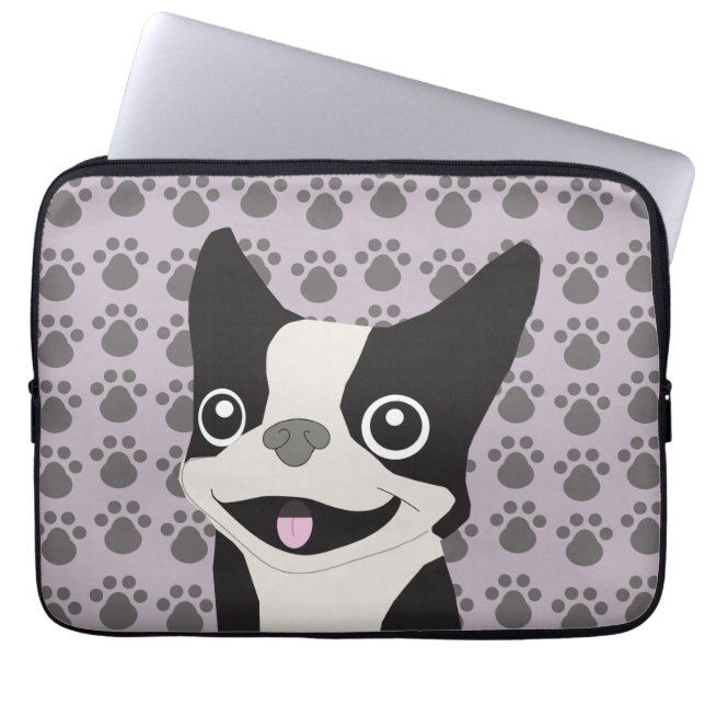 Boston Terrier, Purple lavender Laptop Sleeve (Voorkant)