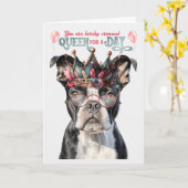 Boston Terrier Queen voor een dag grappige verjaar Kaart (Gele Bloem)