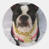 Boston Terrier Rapper Ronde Sticker (Voorkant)