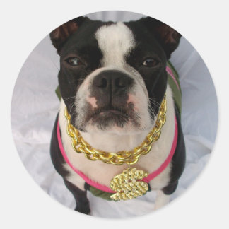 Boston Terrier Rapper Ronde Sticker