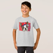 Boston Terrier Red Baseball Hat BKG T-shirt (Voorkant volledig)