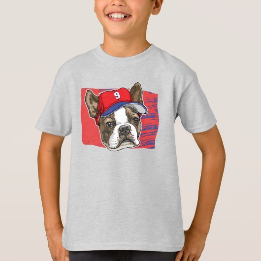 Boston Terrier Red Baseball Hat BKG T-shirt (Voorkant)