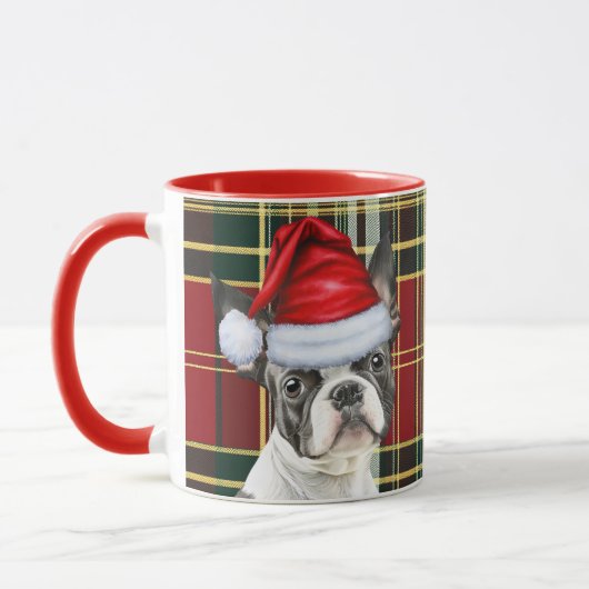 Boston Terrier Red Green Holiday Plaid Kerstmis Mok (Links)