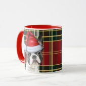 Boston Terrier Red Green Holiday Plaid Kerstmis Mok (Voorkant links)