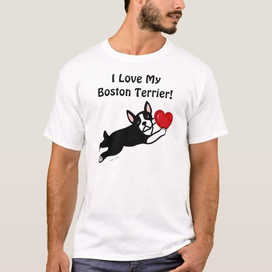 Boston Terrier & Red Heart Cartoon T-shirt (Voorkant)
