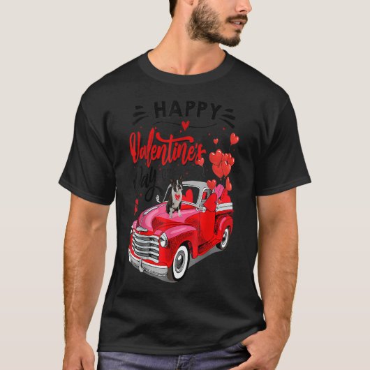 Boston Terrier Red Truck Valentijnsdag Funny Dog T-shirt (Voorkant)