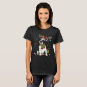 Boston Terrier Reindder Santa Hat Christmas Tree L T-shirt (Voorkant volledig)