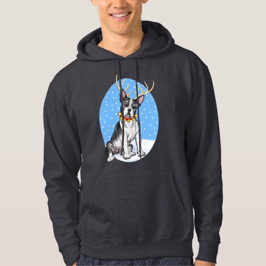 Boston Terrier Reindeer Hoodie (Voorkant)