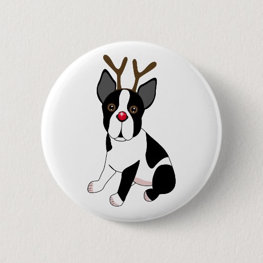 Boston Terrier Reindeer Ronde Button 5,7 Cm (Voorkant)