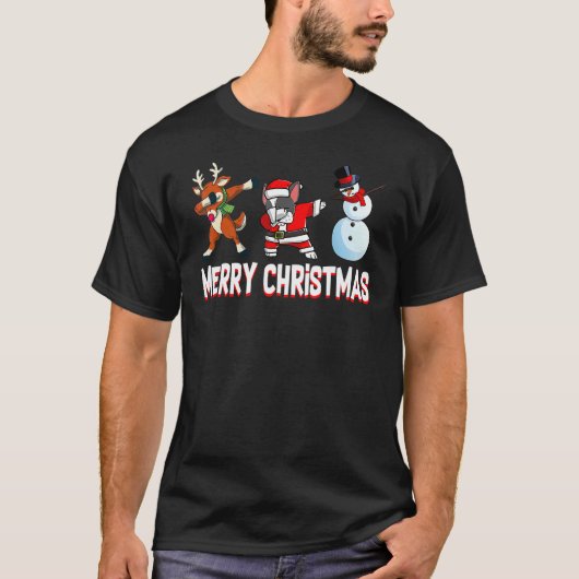 Boston Terrier Reindeer Snowman Merry Christmas Lo T-shirt (Voorkant)