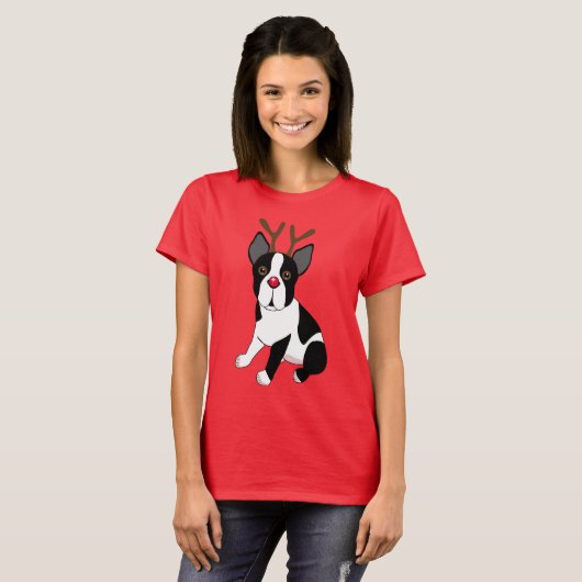 Boston Terrier Reindeer T-shirt (Voorkant volledig)