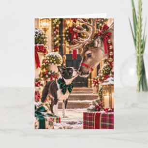 Boston Terrier Rendier Kerstkaart Kaart