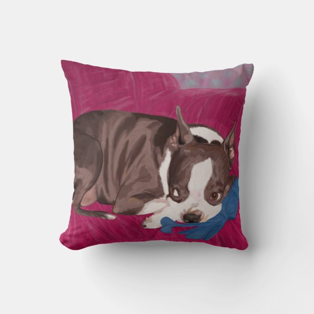 Boston Terrier Resting on Red Couch - Digital Pain Kussen (Voorkant)