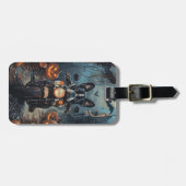 Boston Terrier Riding Motorfiets Halloween Eng Bagagelabel (Voorkant horizontaal)