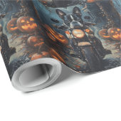 Boston Terrier Riding Motorfiets Halloween Eng Cadeaupapier (Rol Hoek)