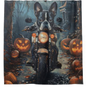 Boston Terrier Riding Motorfiets Halloween Eng Douchegordijn (Voorkant)