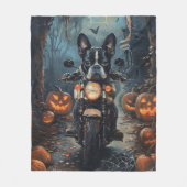 Boston Terrier Riding Motorfiets Halloween Eng Fleece Deken (Voorkant)