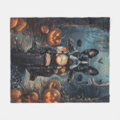 Boston Terrier Riding Motorfiets Halloween Eng Fleece Deken (Voorkant (Horizontaal))