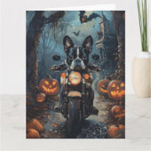 Boston Terrier Riding Motorfiets Halloween Eng Kaart (Voorkant)