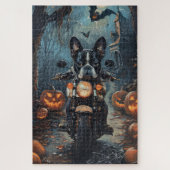 Boston Terrier Riding Motorfiets Halloween Eng Legpuzzel (Verticaal)