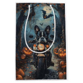 Boston Terrier Riding Motorfiets Halloween Eng Medium Cadeauzakje (Voorkant)