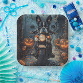 Boston Terrier Riding Motorfiets Halloween Eng Papieren Bordje (Feest)
