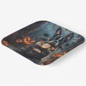 Boston Terrier Riding Motorfiets Halloween Eng Papieren Bordje (Gebogen)