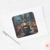 Boston Terrier Riding Motorfiets Halloween Eng Vierkante Sticker (Envelop)