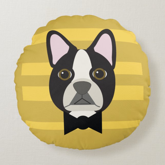 Boston Terrier Rond Kussen (Voorkant)