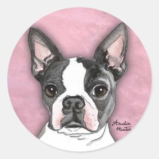Boston Terrier Ronde Sticker (Voorkant)