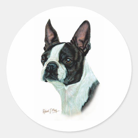 Boston Terrier Ronde Sticker (Voorkant)