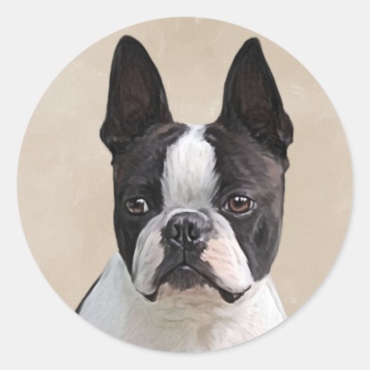 Boston Terrier Ronde Sticker (Voorkant)