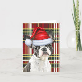 Boston Terrier rood groen seizoensgebonden kerstmi Feestdagen Kaart