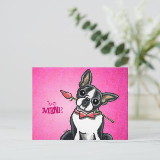 Boston Terrier Roos Love Message Custom Briefkaart (Staand voorkant)