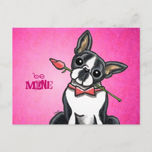 Boston Terrier Roos Love Message Custom Briefkaart (Voorkant)